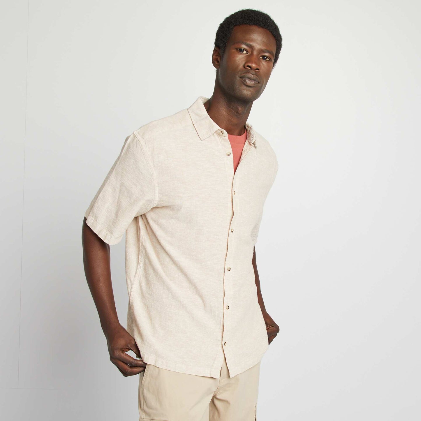 Chemise regular en lin mélangé BEIGE