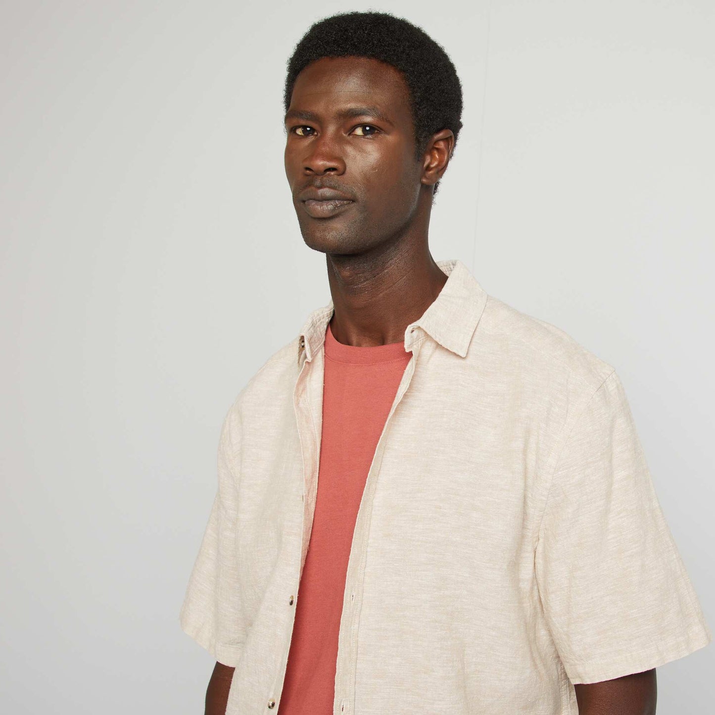 Chemise regular en lin mélangé BEIGE