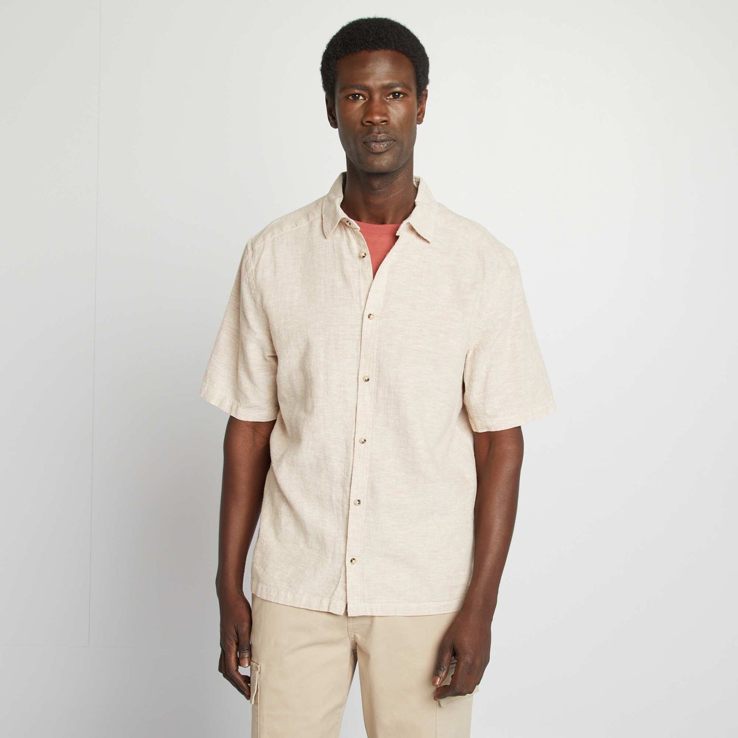 Chemise regular en lin mélangé BEIGE