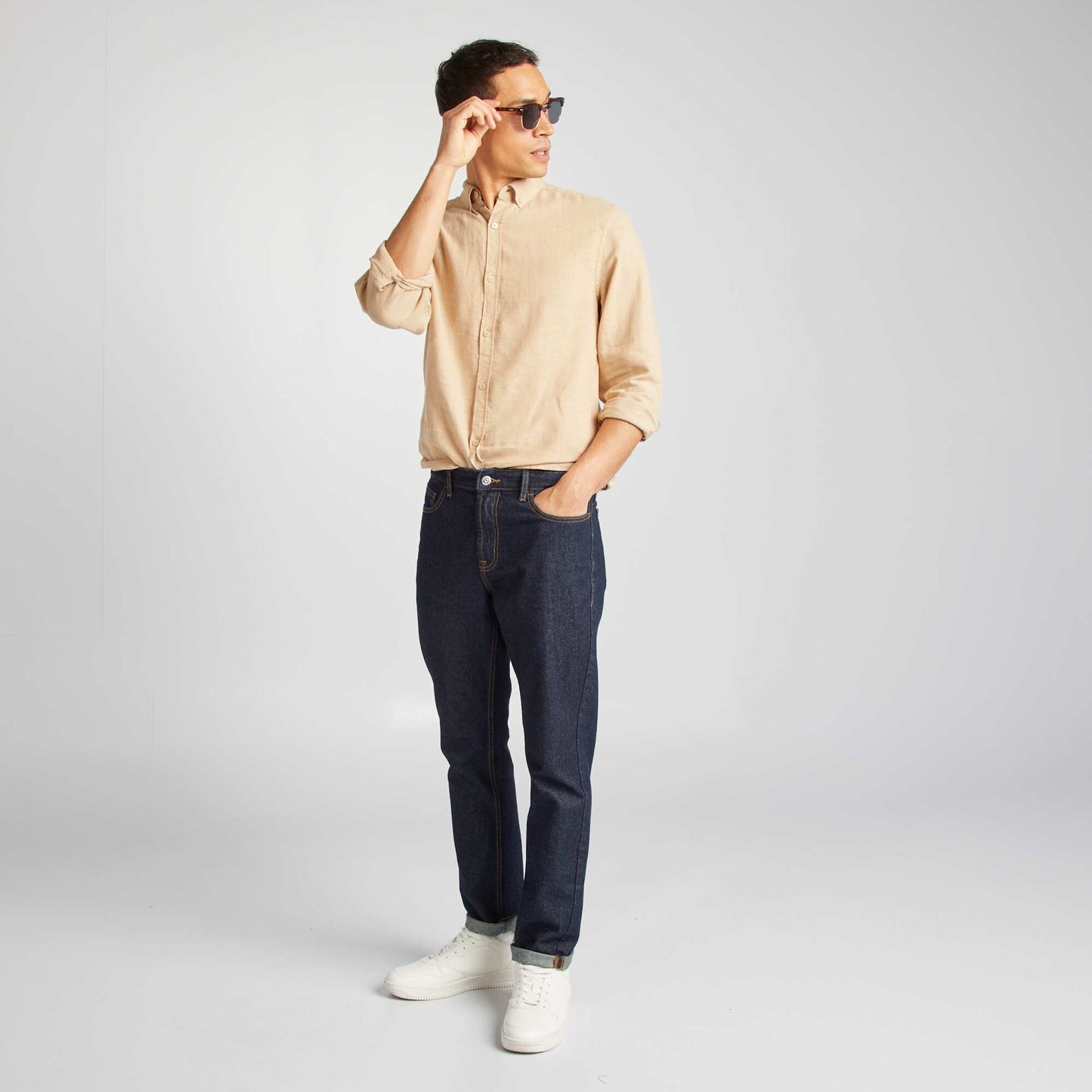 Chemise en lin mélangé Beige