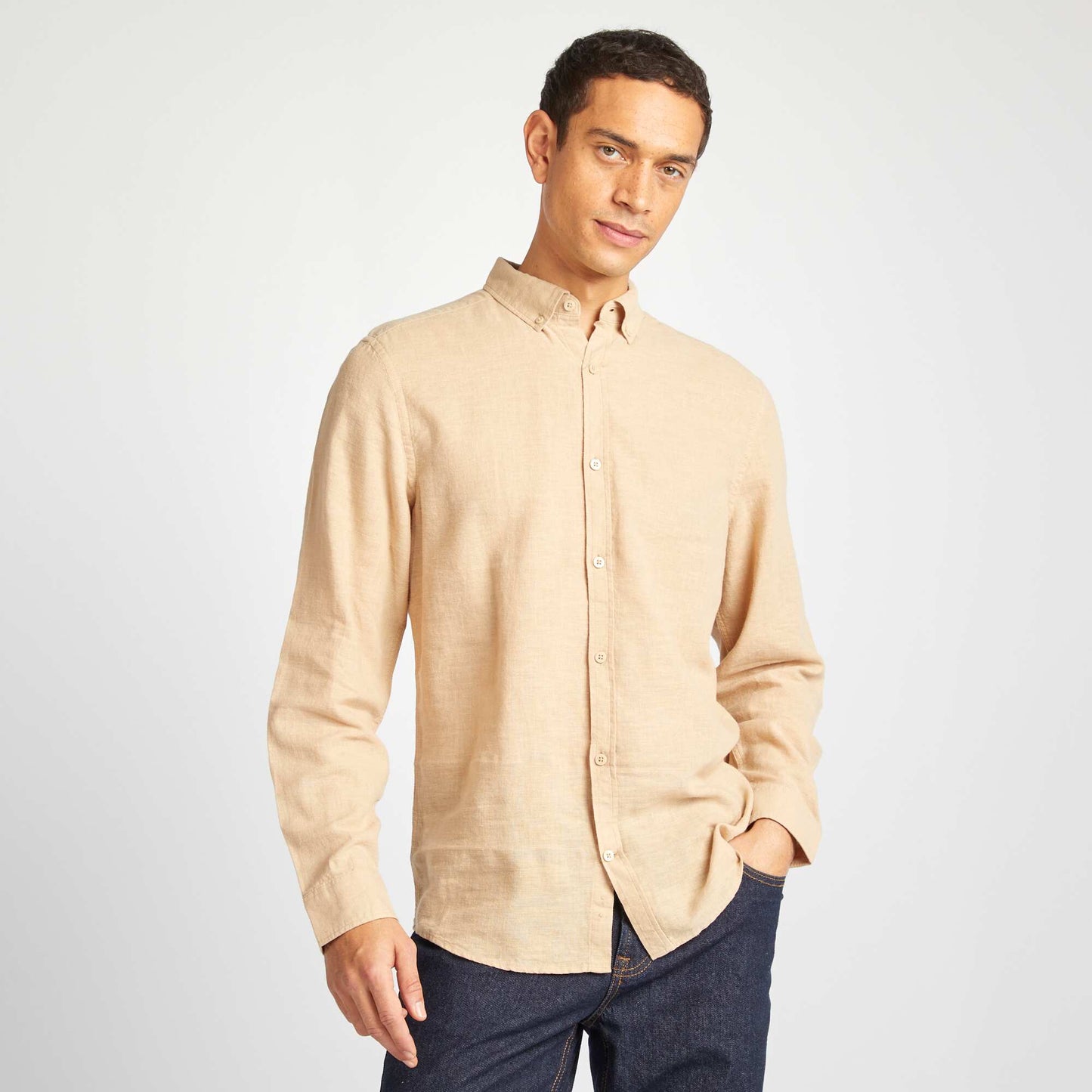 Chemise en lin mélangé Beige