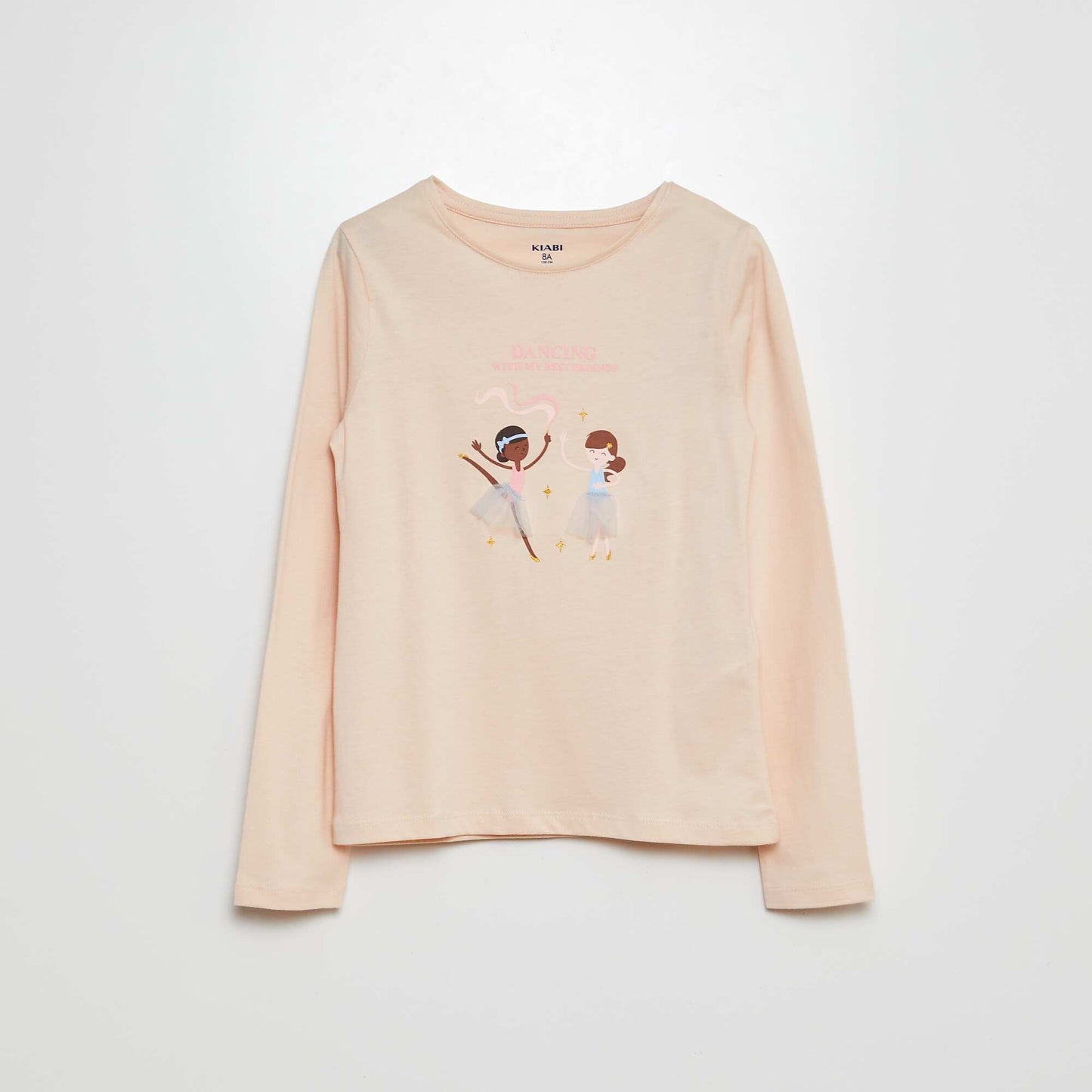 T-shirt manches longues en jersey imprimé + reliefs fantaisies ROSE