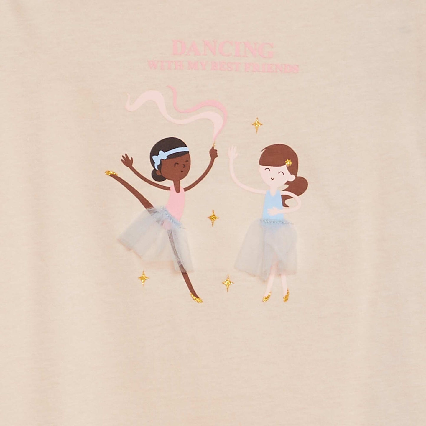 T-shirt manches longues en jersey imprimé + reliefs fantaisies ROSE