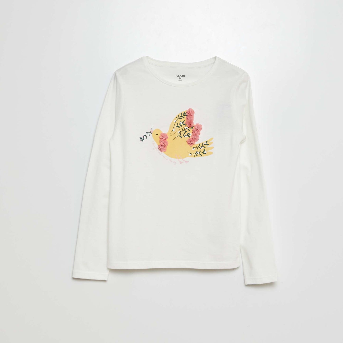 T-shirt manches longues en jersey imprimé + reliefs fantaisies Beige