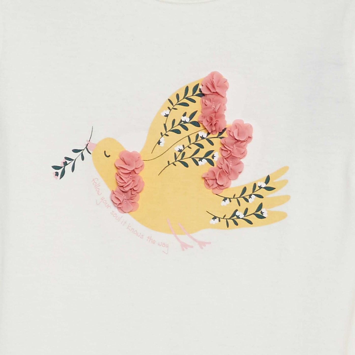 T-shirt manches longues en jersey imprimé + reliefs fantaisies Beige