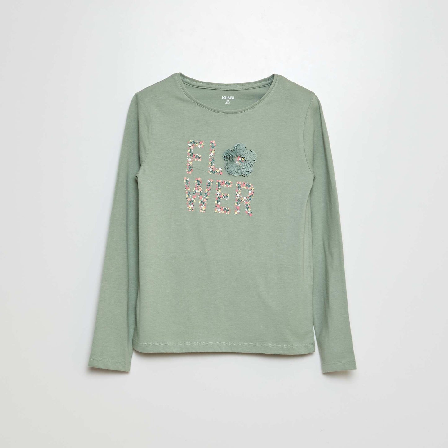 T-shirt manches longues en jersey imprimé + reliefs fantaisies Vert