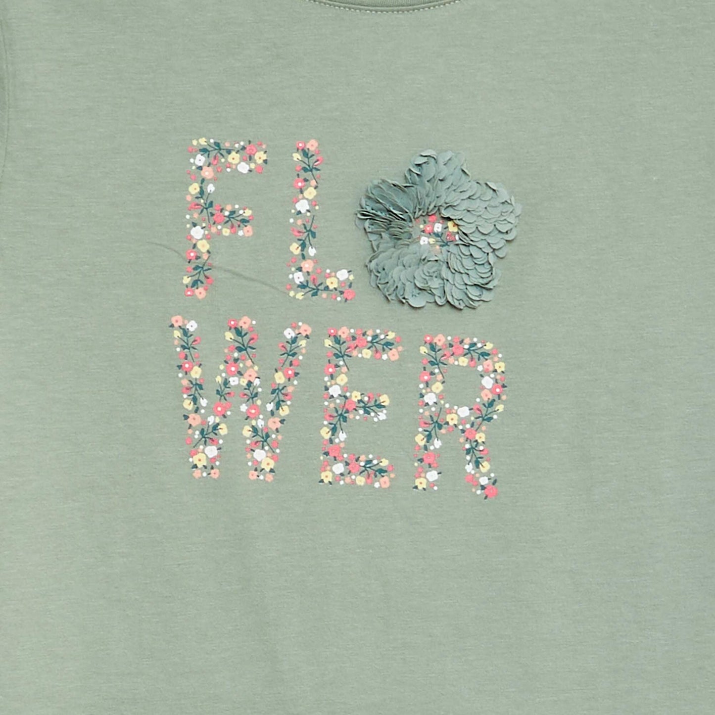 T-shirt manches longues en jersey imprimé + reliefs fantaisies Vert