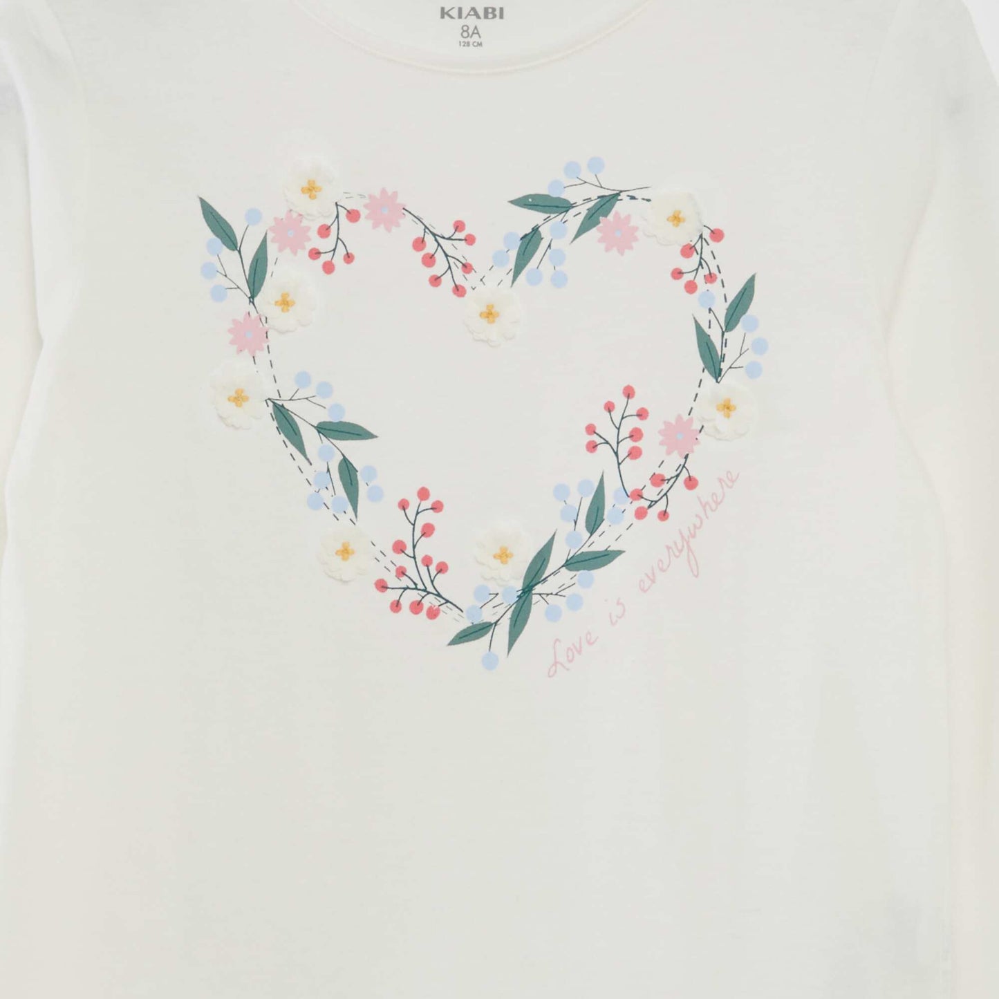 T-shirt manches longues en jersey imprimé + reliefs fantaisies Blanc