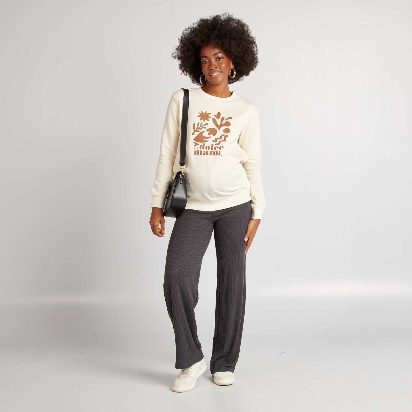 Pantalon de maternité large en rib gris foncé