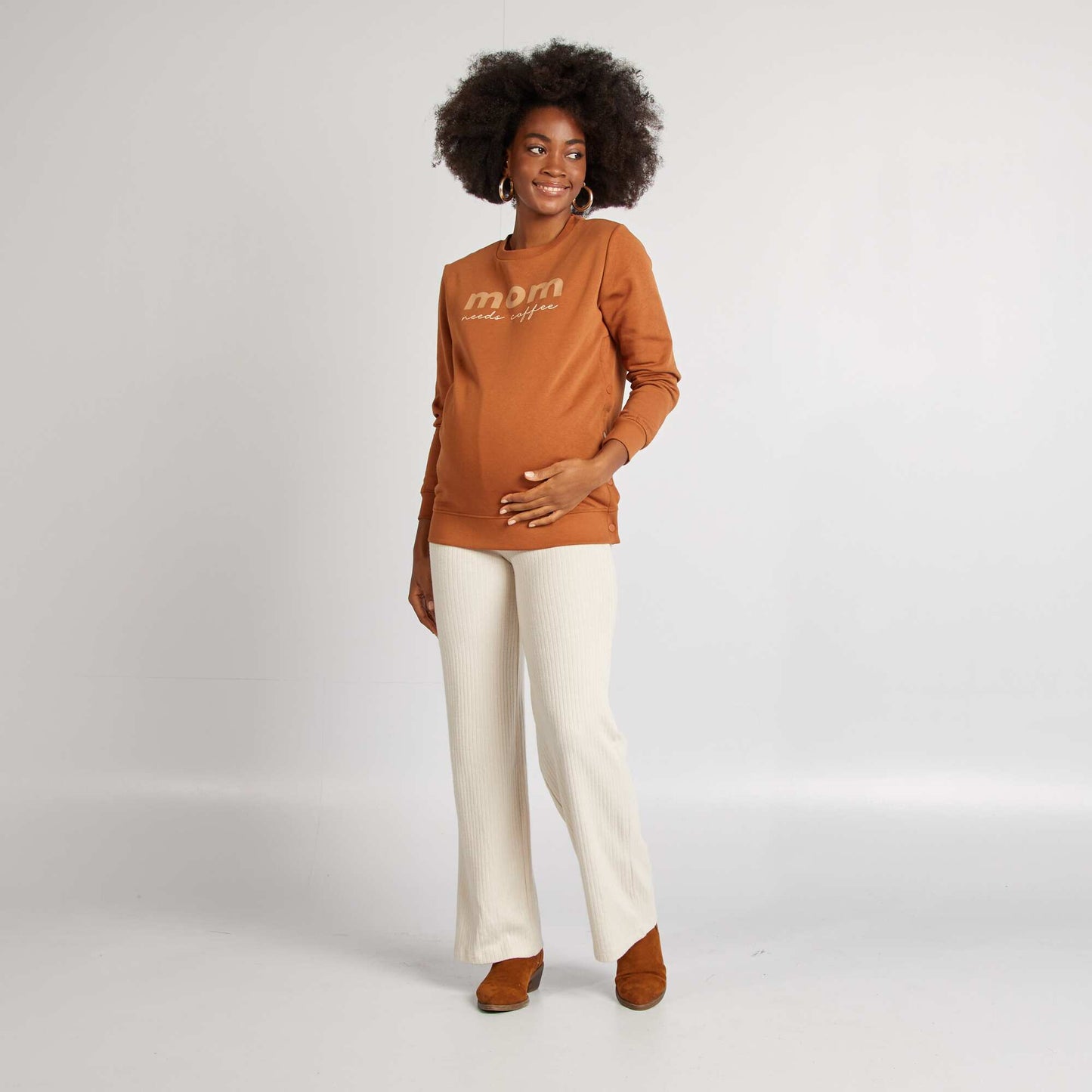 Pantalon de maternité large en rib Beige
