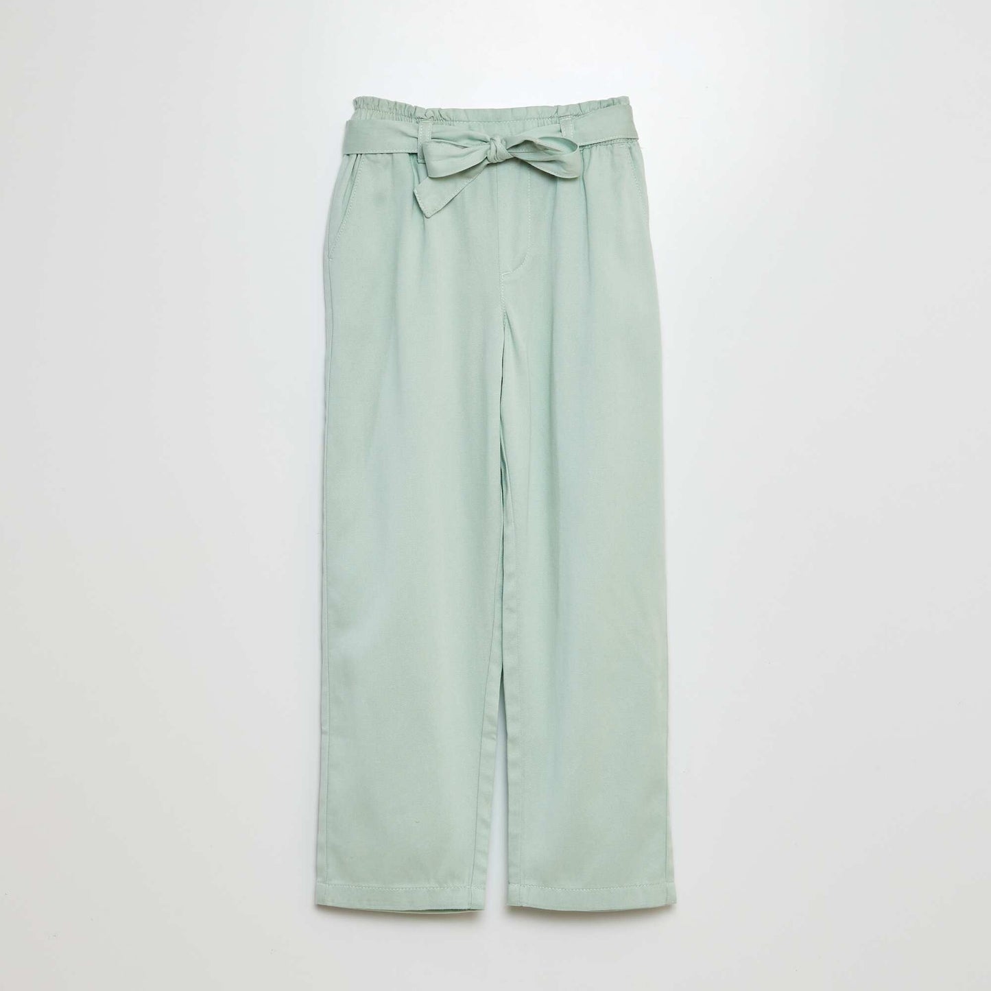 Pantalon fluide volanté avec ceinture à nouer bleu