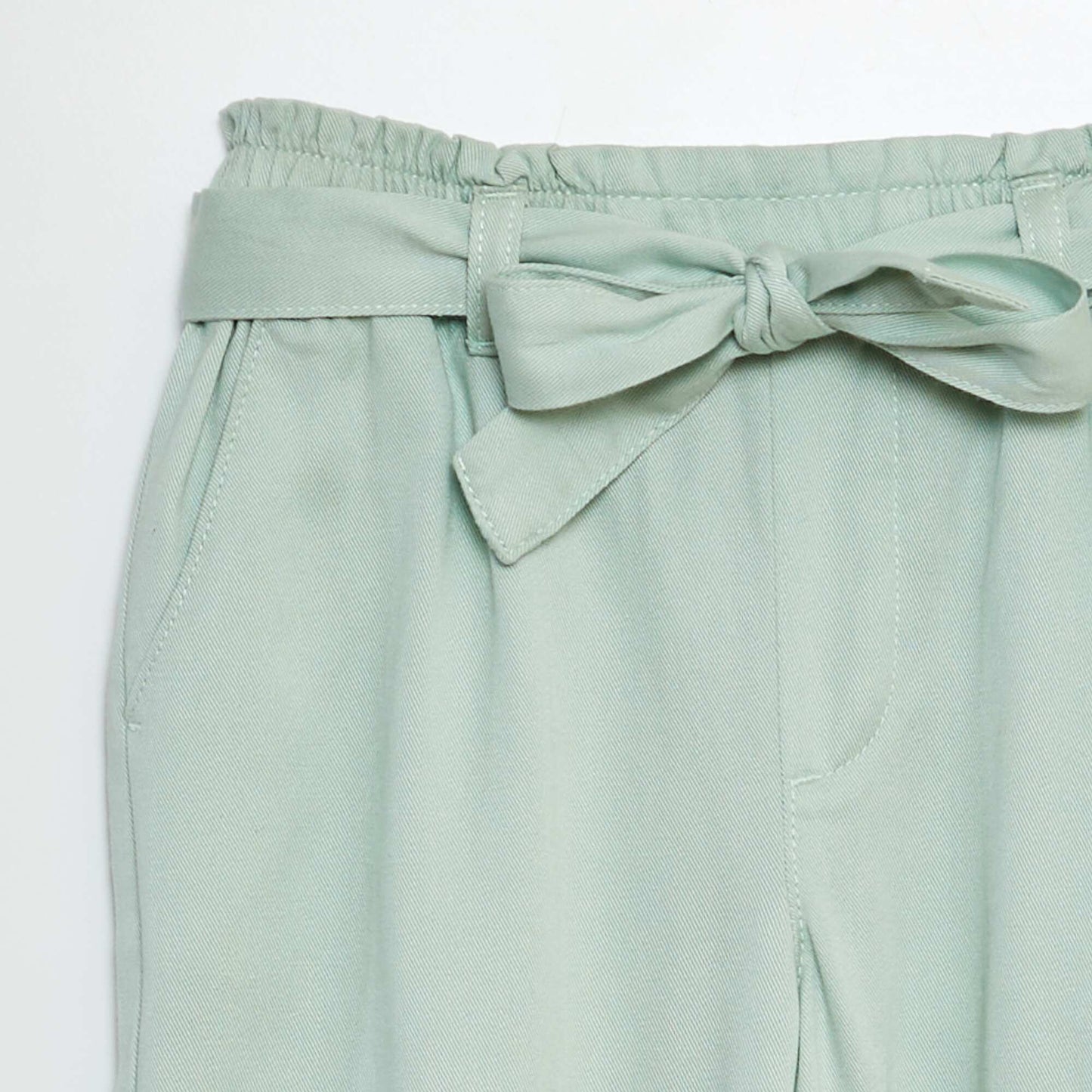 Pantalon fluide volanté avec ceinture à nouer bleu