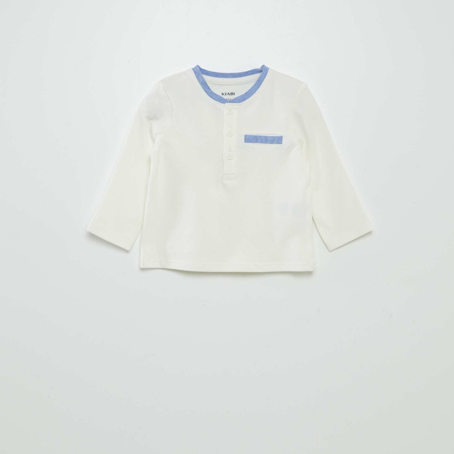 T-shirt col tunisien en piqué de coton blanc