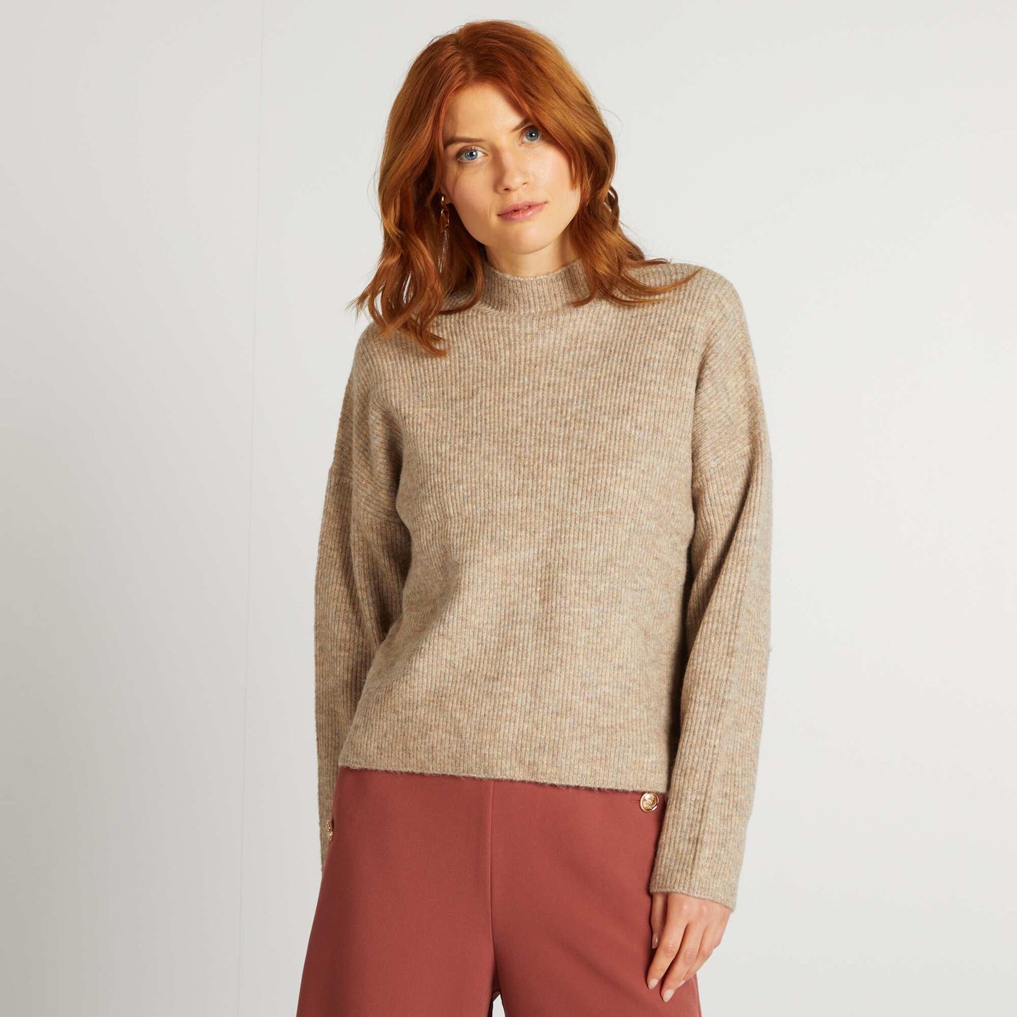 Pull en laine mélangée Beige