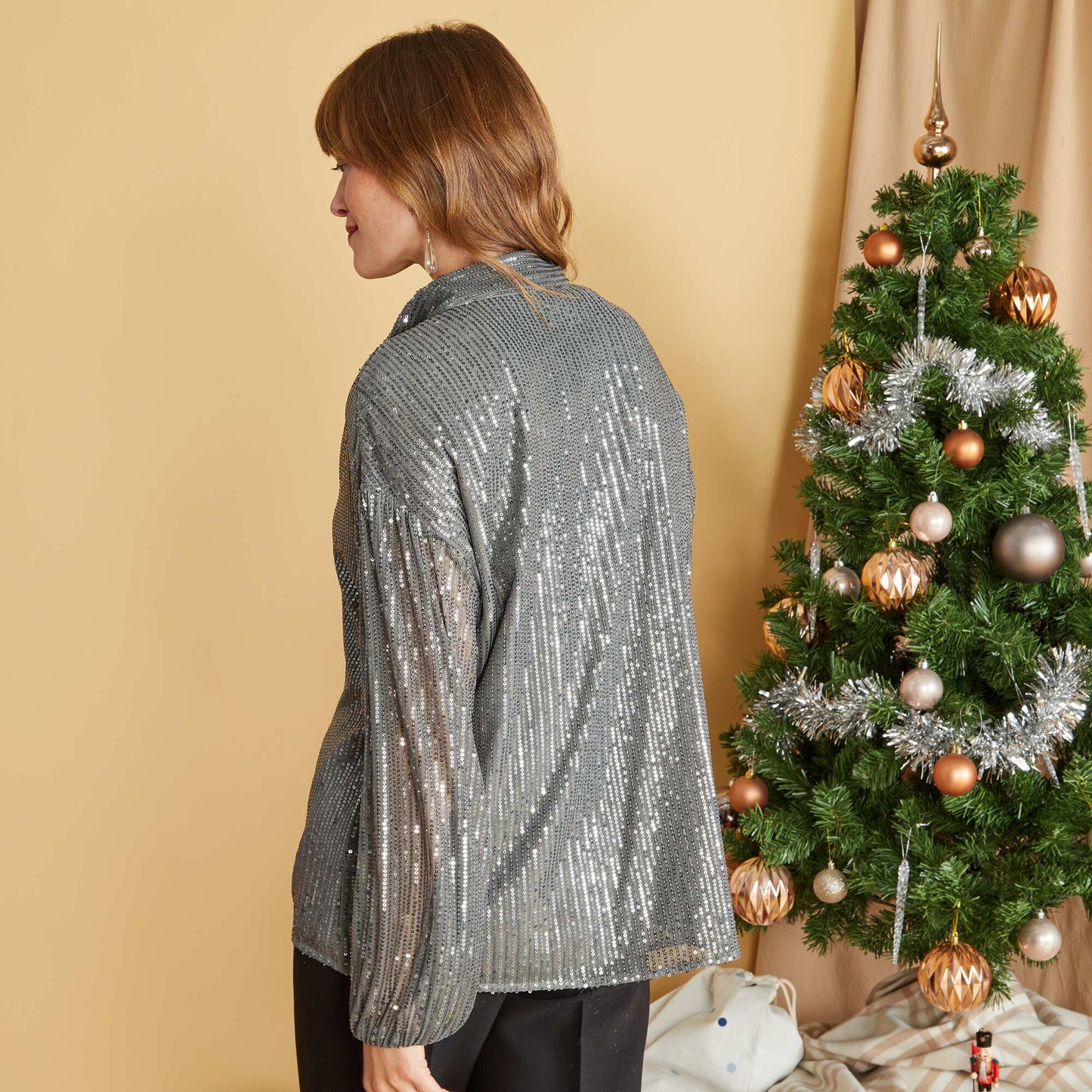 Chemise en mesh sequins Gris