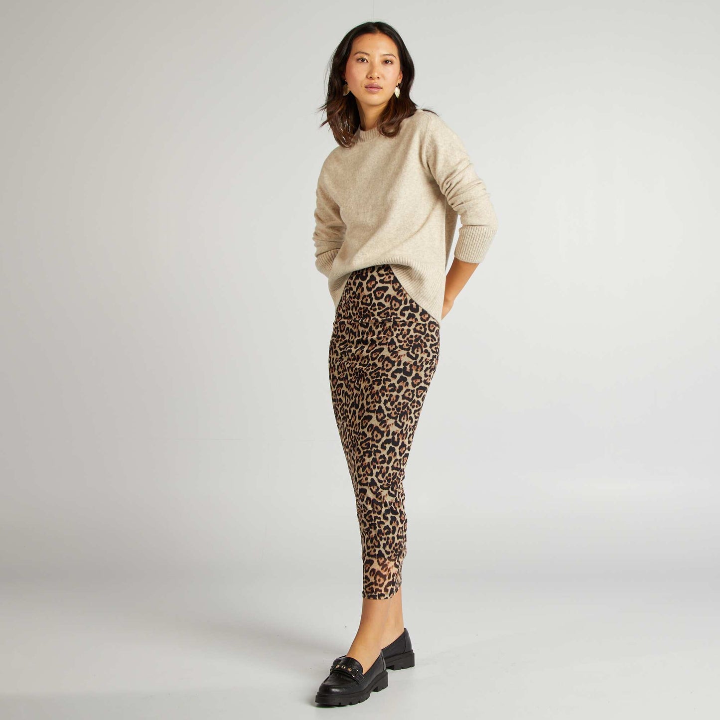 Pull long à col rond Beige