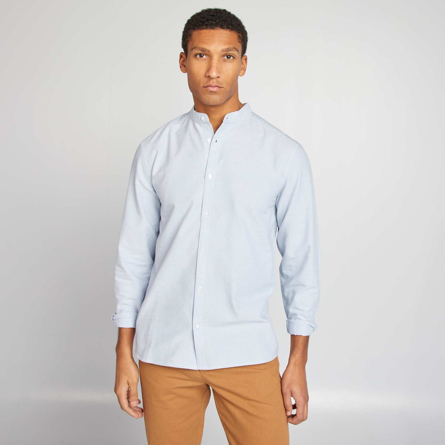 Chemise Oxford avec col mao Bleu