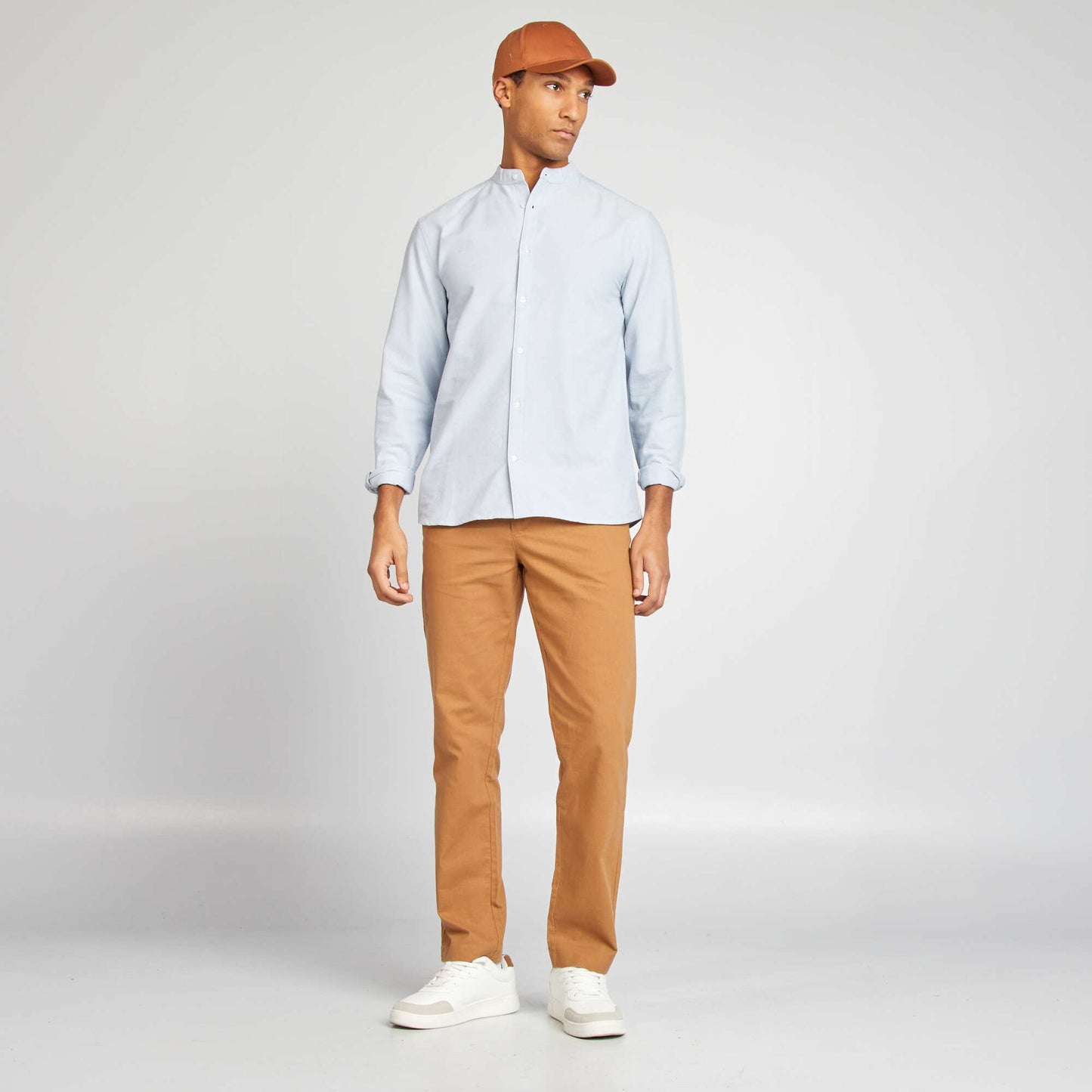 Chemise Oxford avec col mao Bleu
