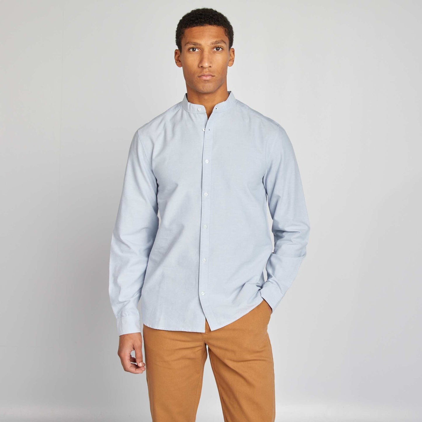 Chemise Oxford avec col mao Bleu