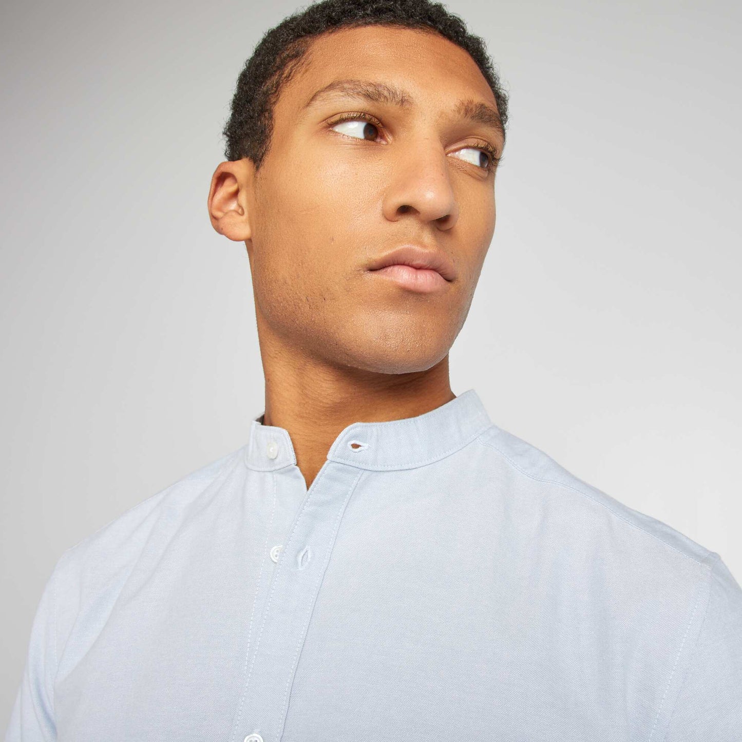 Chemise Oxford avec col mao Bleu