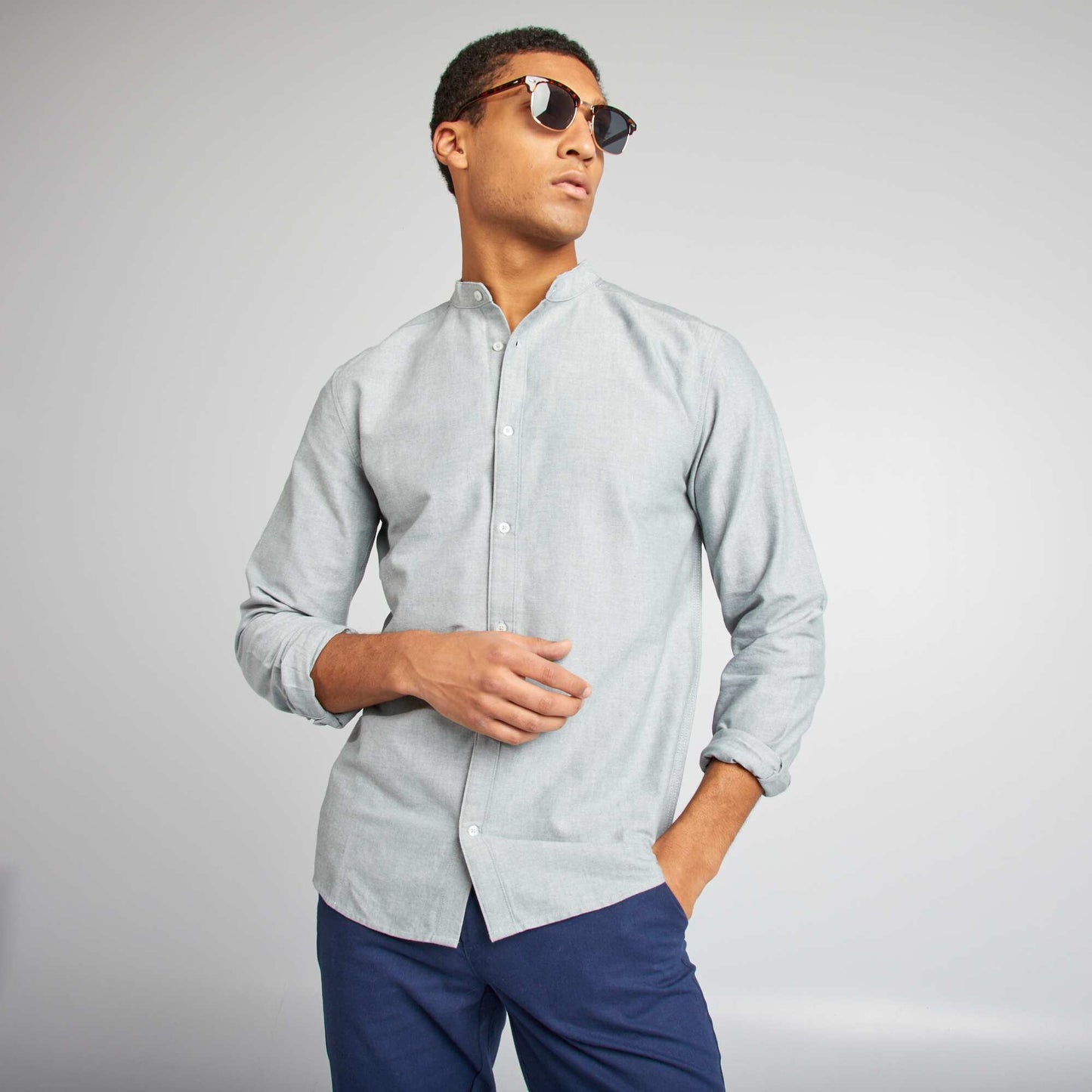 Chemise Oxford avec col mao Vert
