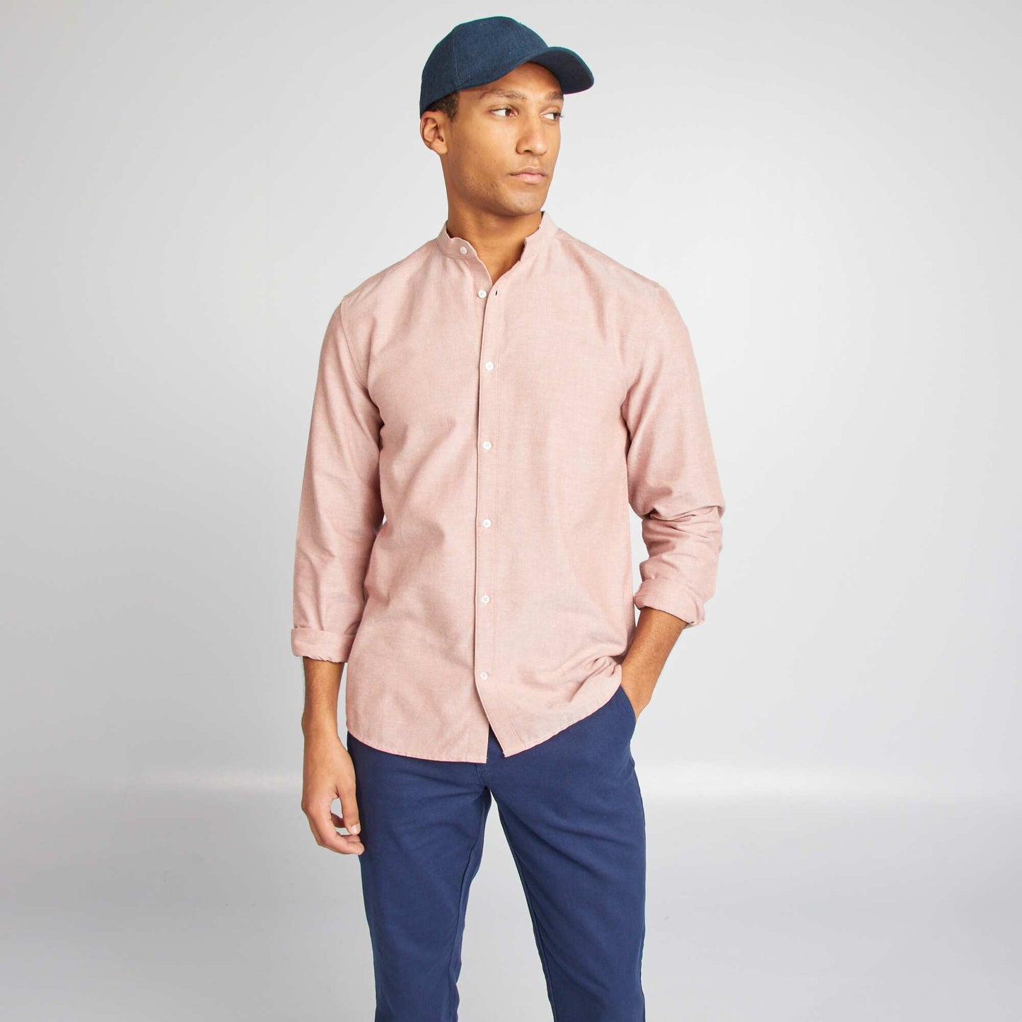 Chemise Oxford avec col mao Rose