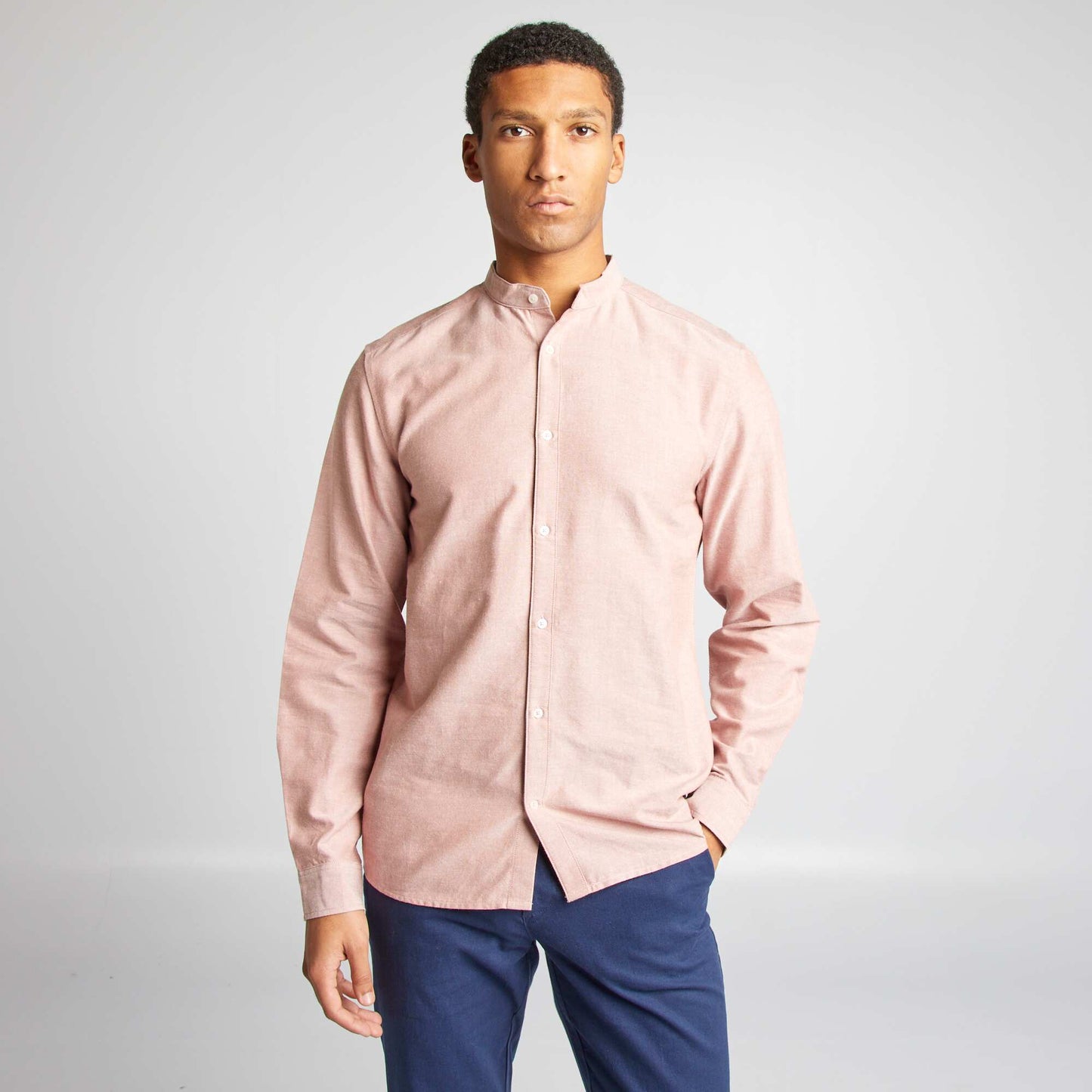 Chemise Oxford avec col mao Rose