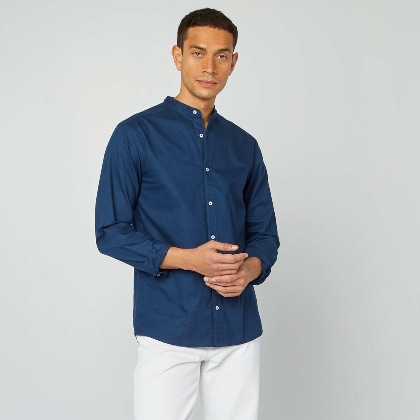 Chemise Oxford avec col mao BLEU