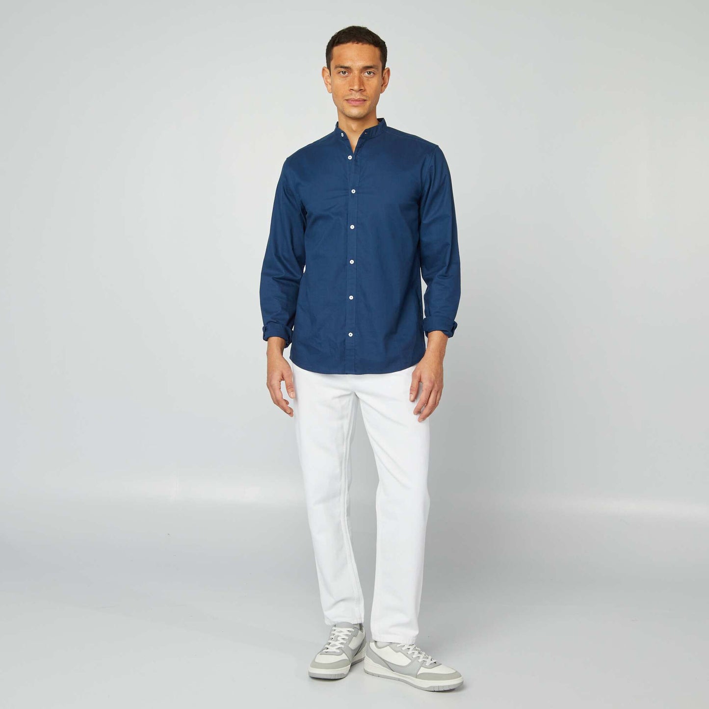 Chemise Oxford avec col mao BLEU
