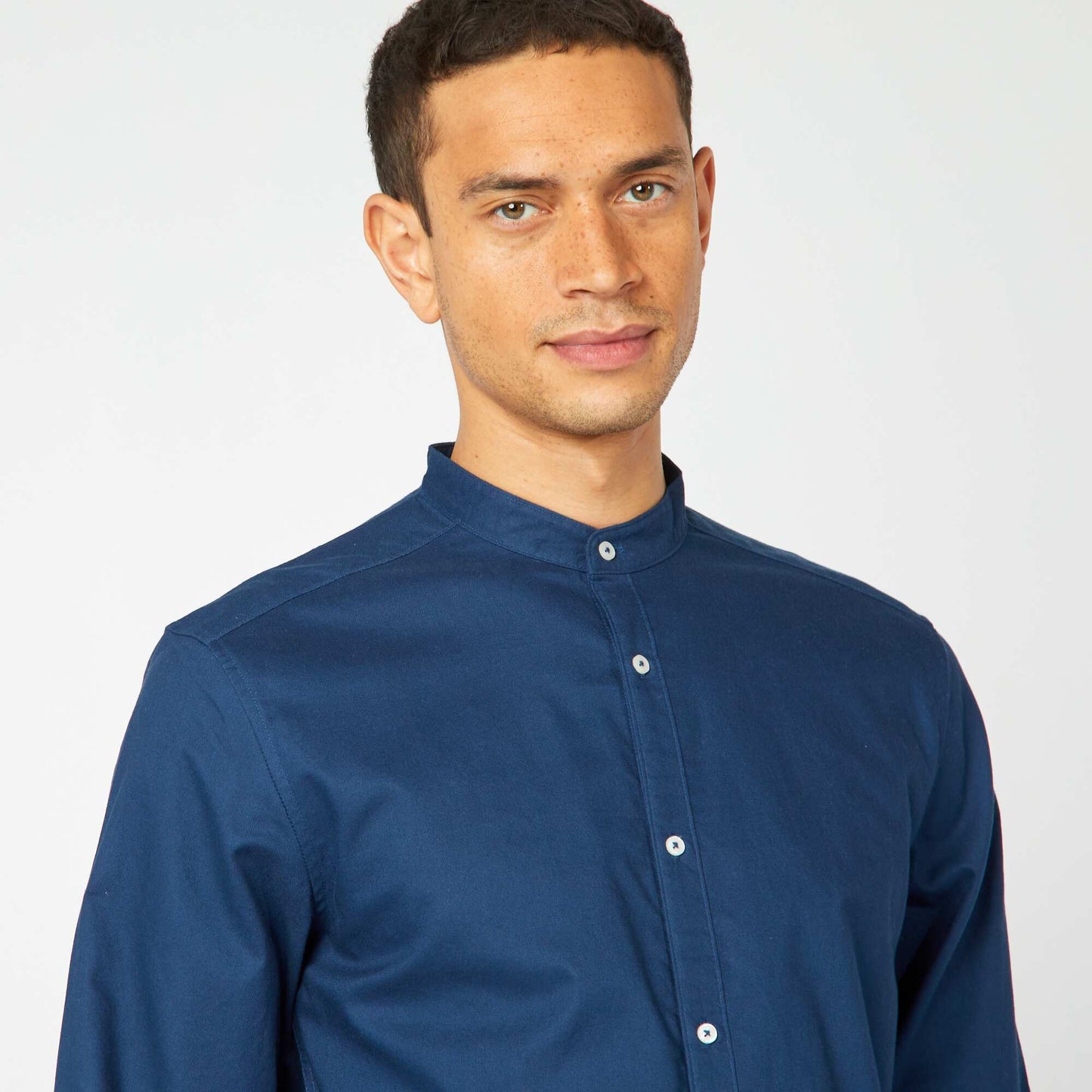 Chemise Oxford avec col mao BLEU