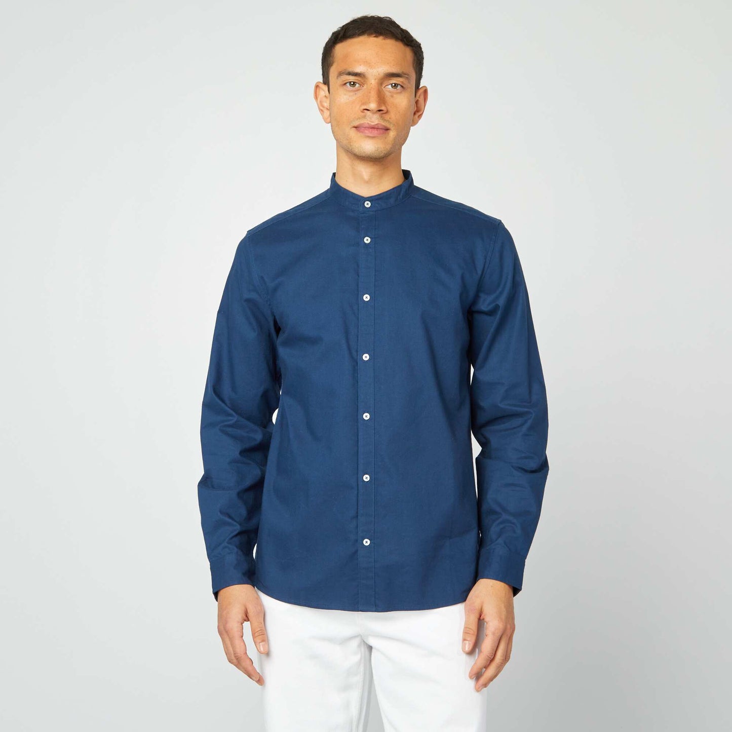 Chemise Oxford avec col mao BLEU