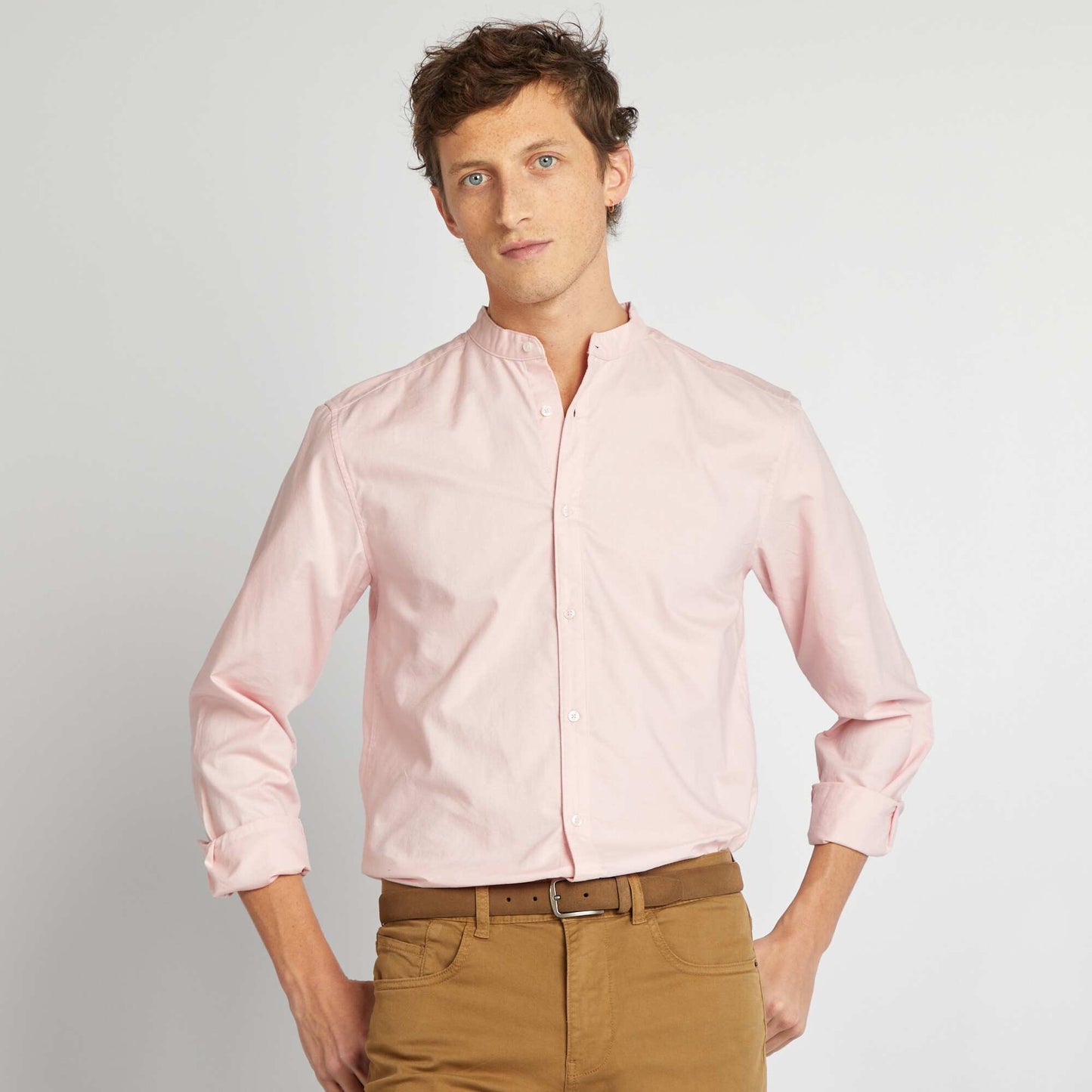 Chemise Oxford avec col mao ROSE