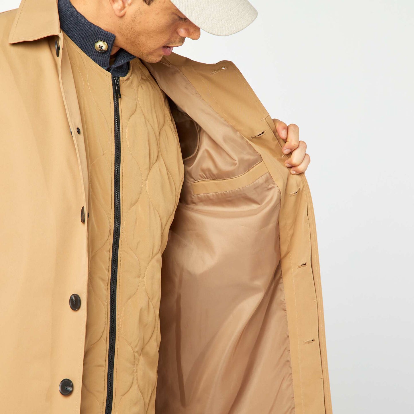 Trench mi-long avec veste matelassée sans manche à l'intérieur BEIGE