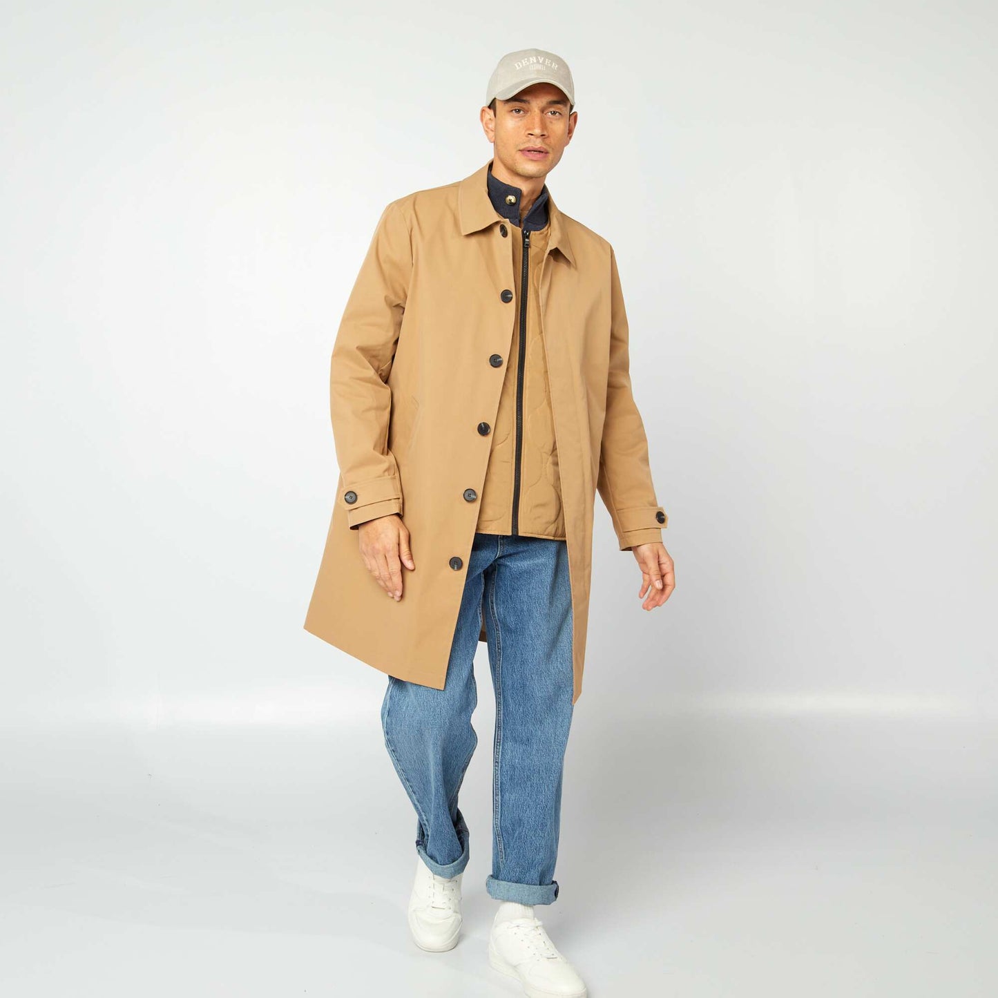 Trench mi-long avec veste matelassée sans manche à l'intérieur BEIGE
