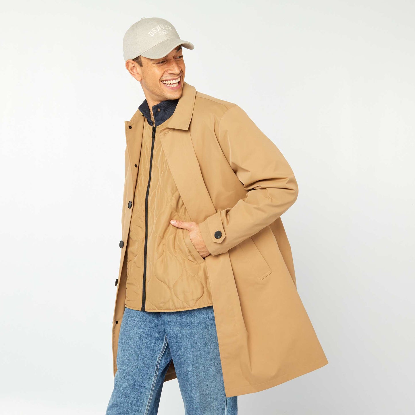 Trench mi-long avec veste matelassée sans manche à l'intérieur BEIGE