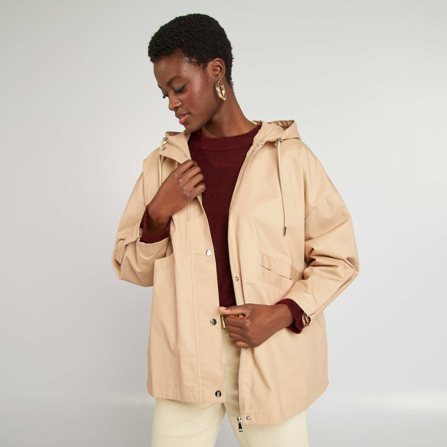 Parka oversize à capuche déperlante BEIGE