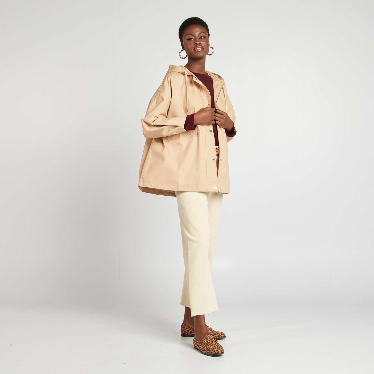 Parka oversize à capuche déperlante BEIGE