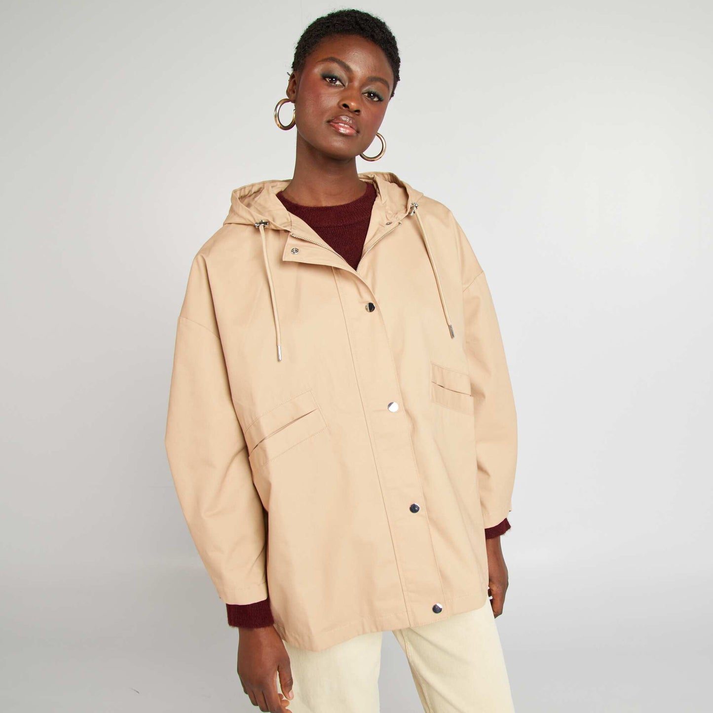 Parka oversize à capuche déperlante BEIGE