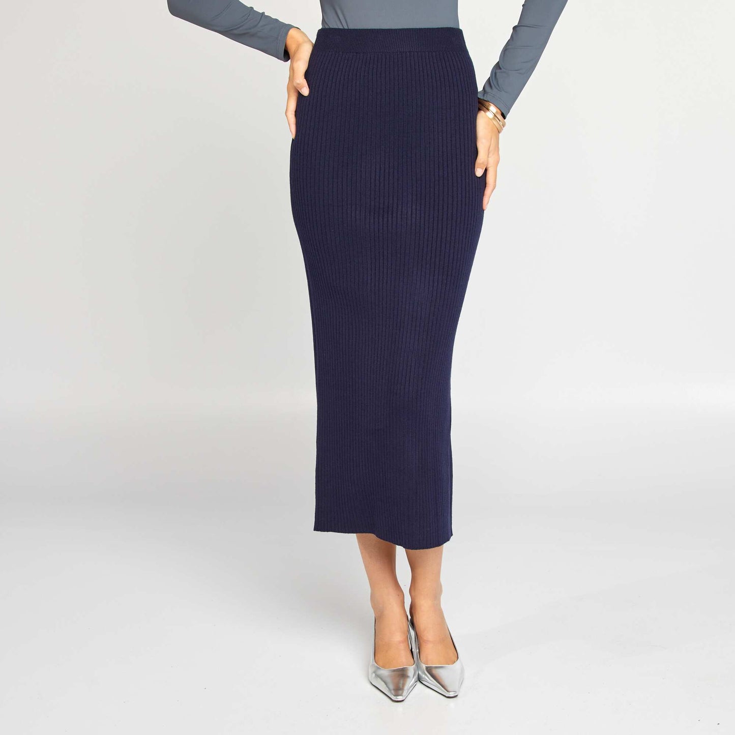 Jupe midi en velours c tel Bleu