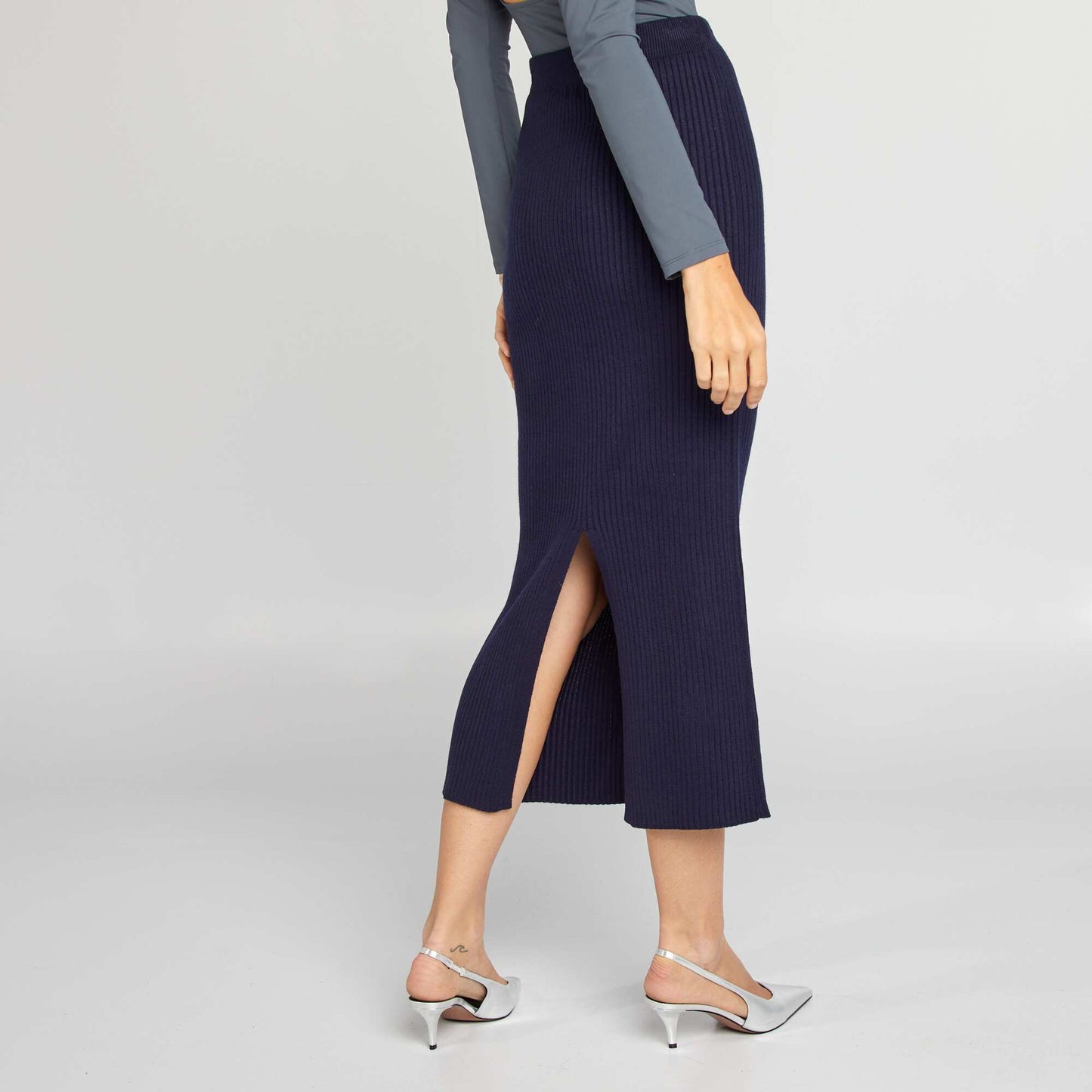 Jupe midi en velours c tel Bleu