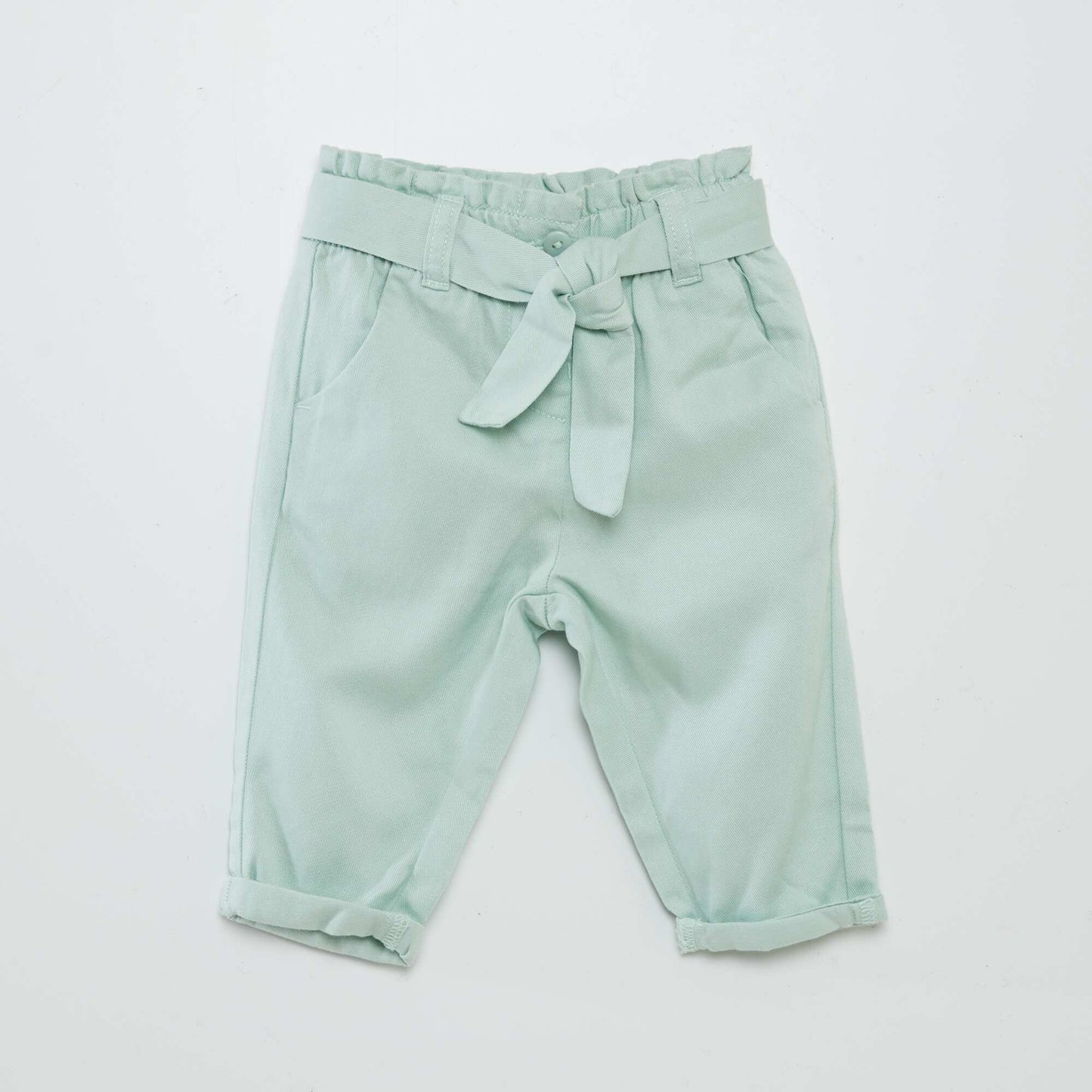 Pantalon uni avec ceinture et volants BLEU