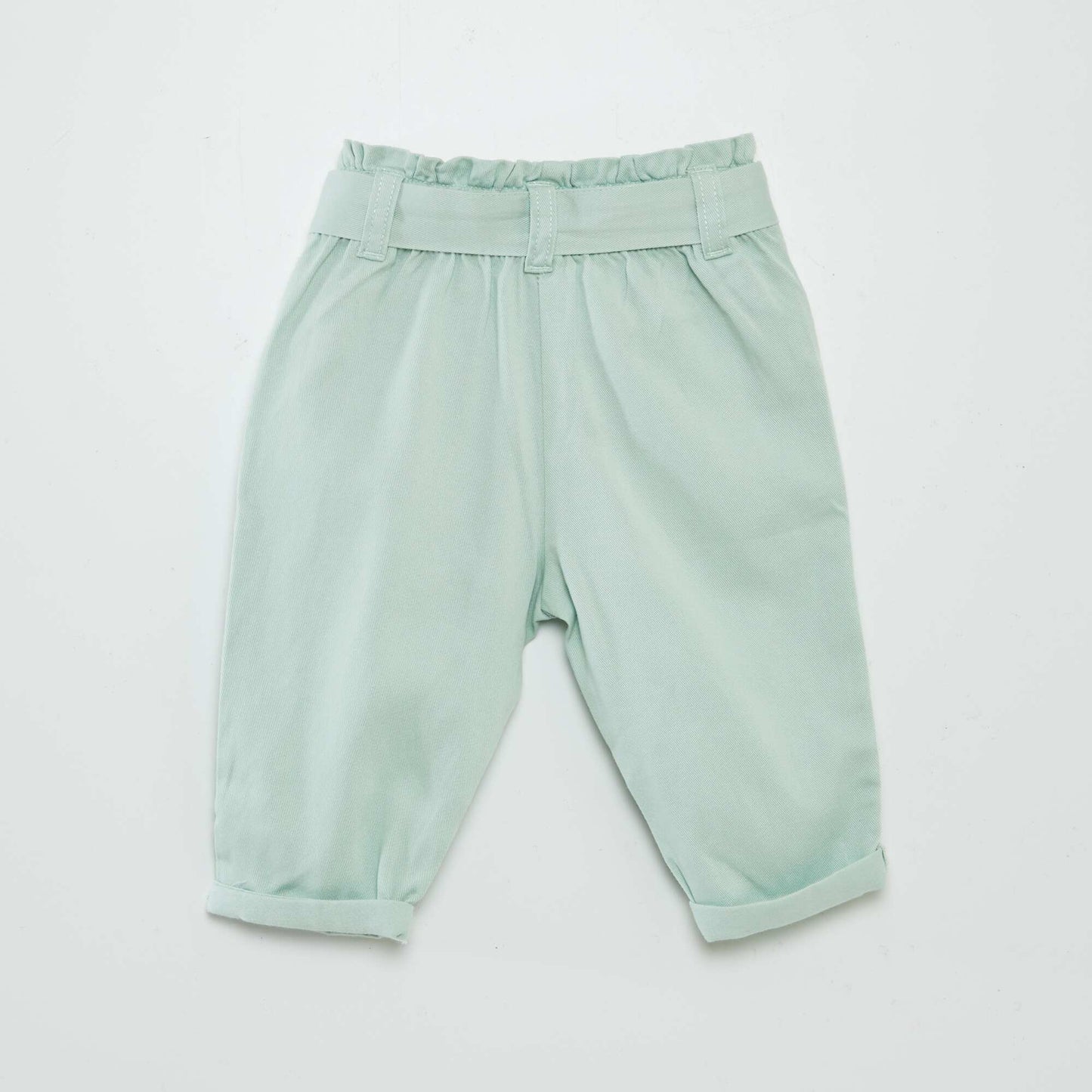Pantalon uni avec ceinture et volants BLEU