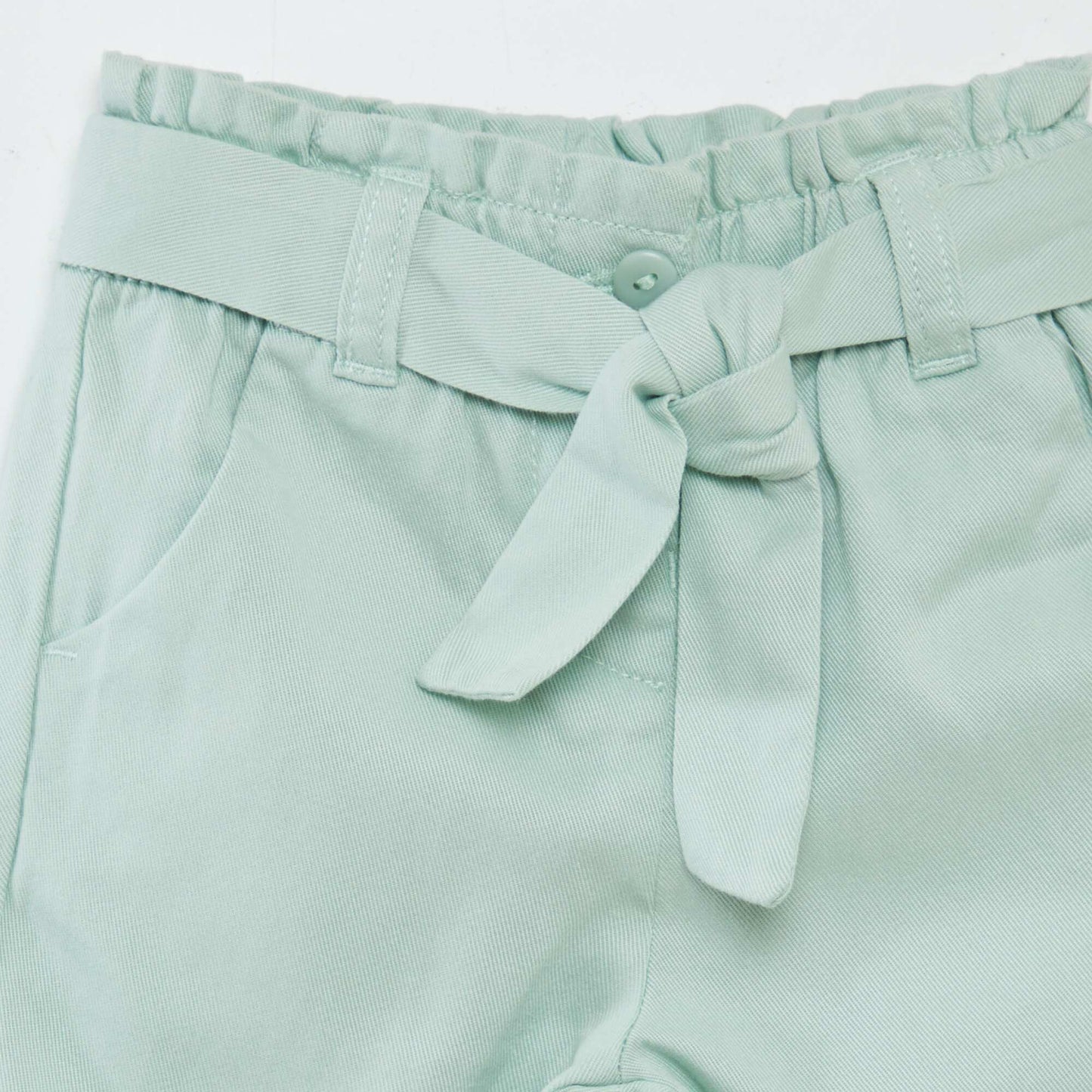 Pantalon uni avec ceinture et volants BLEU