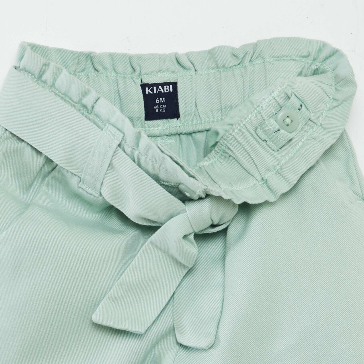 Pantalon uni avec ceinture et volants BLEU