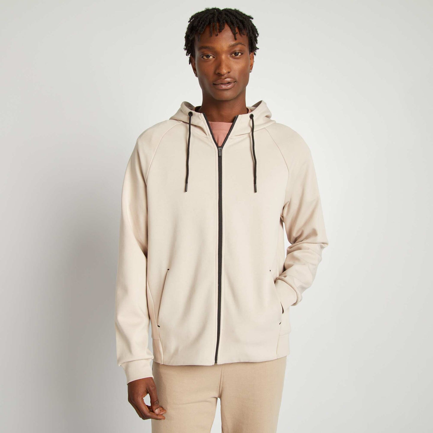 Sweat à capuche zippé beige
