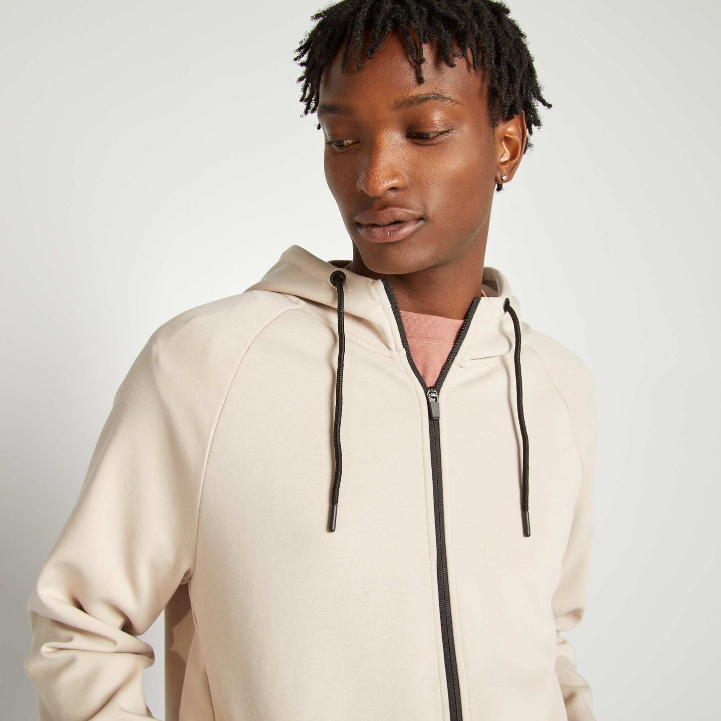 Sweat à capuche zippé beige