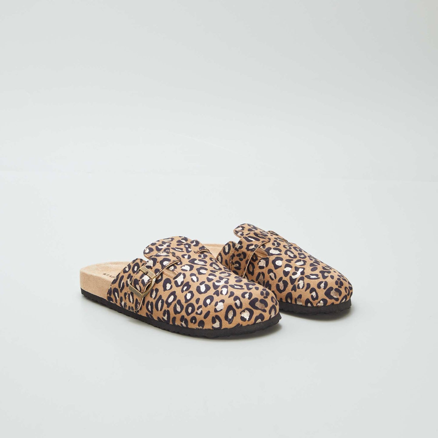Sabots en suédine à motif léopard Beige