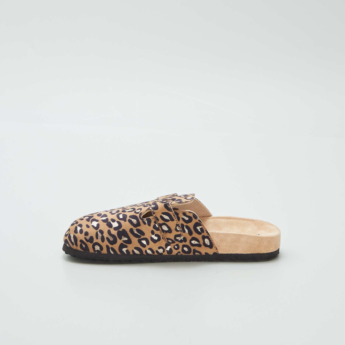 Sabots en suédine à motif léopard Beige