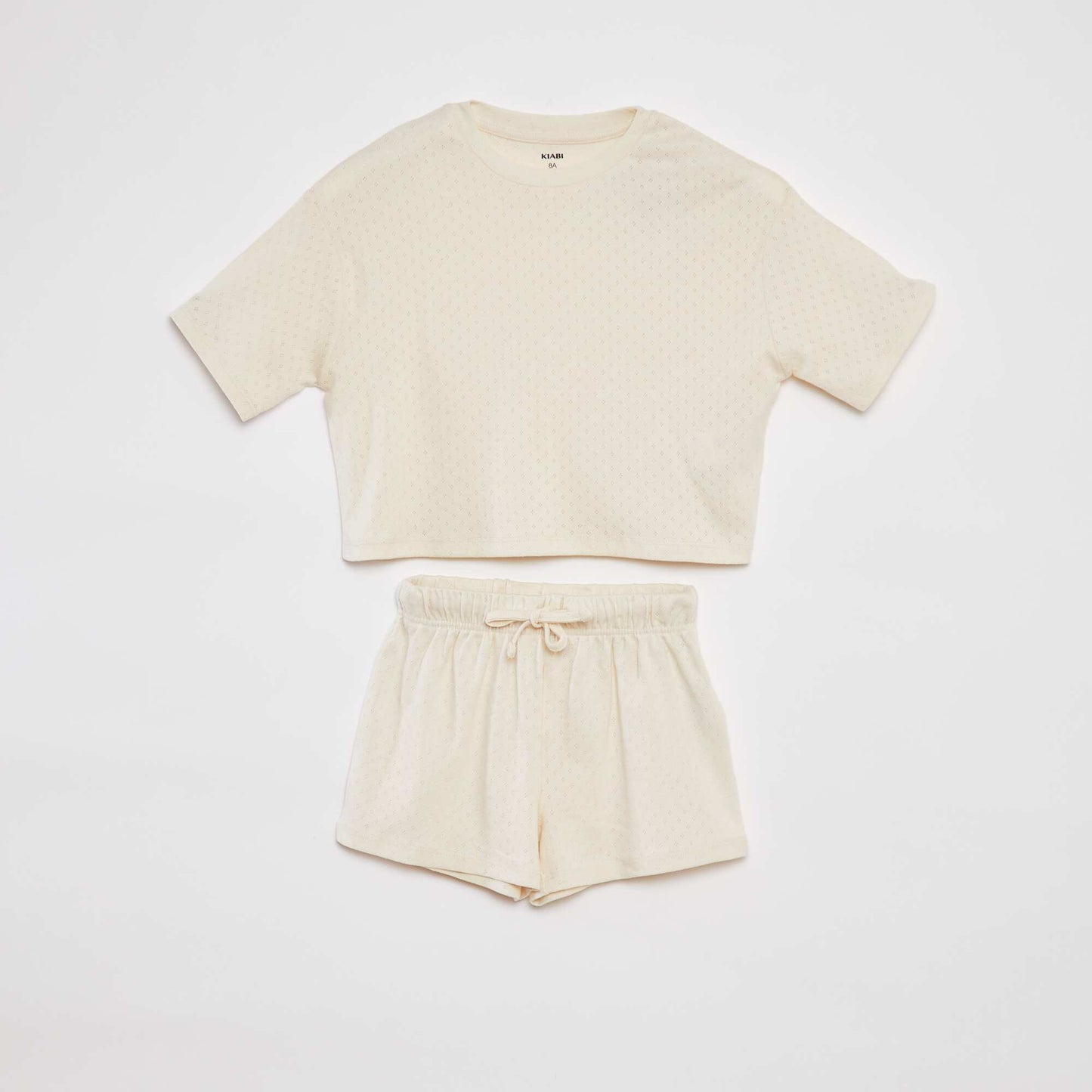 Pyjama t-shirt + short en pointelle BLANC