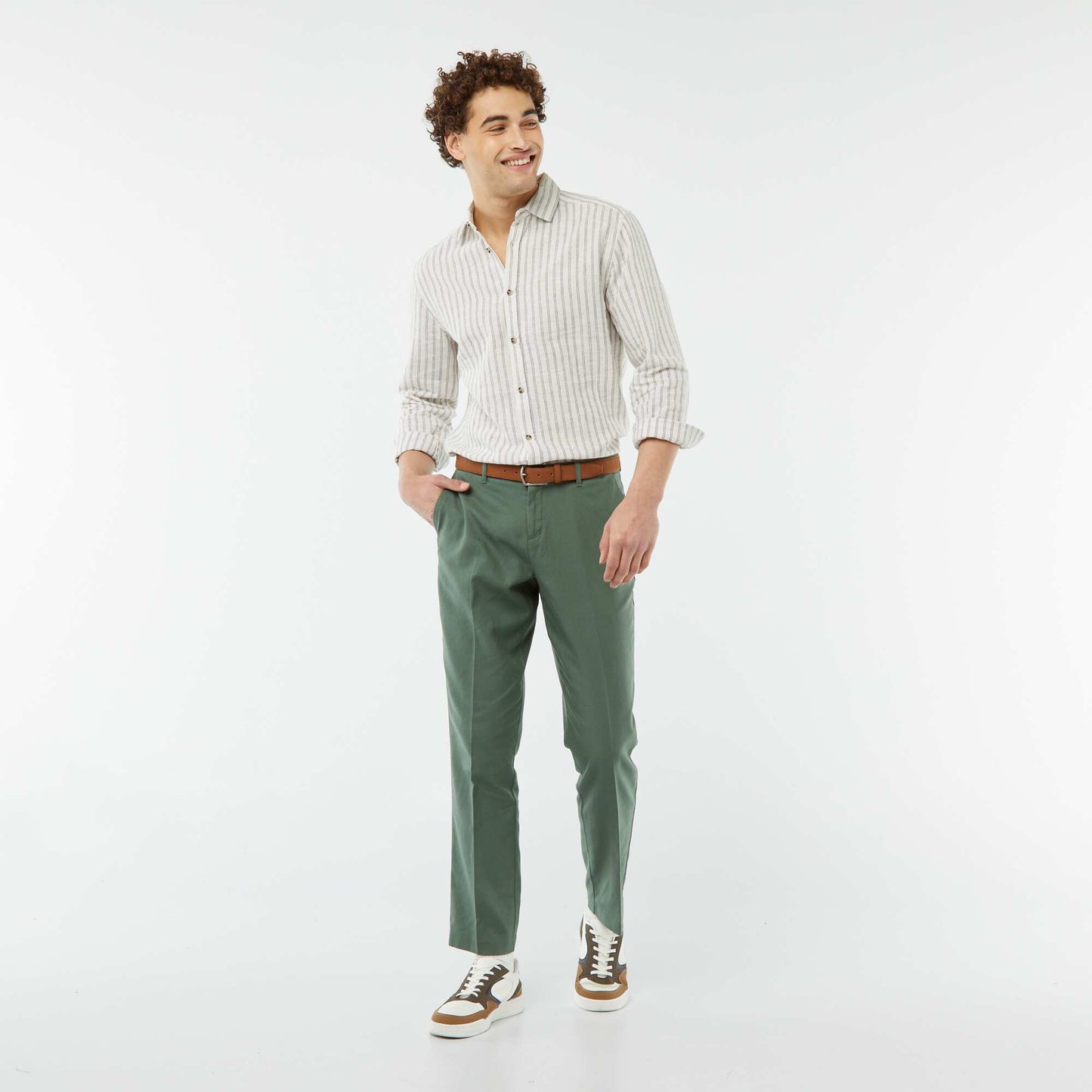 Chemise en lin mélangé rayée BEIGE RAYé